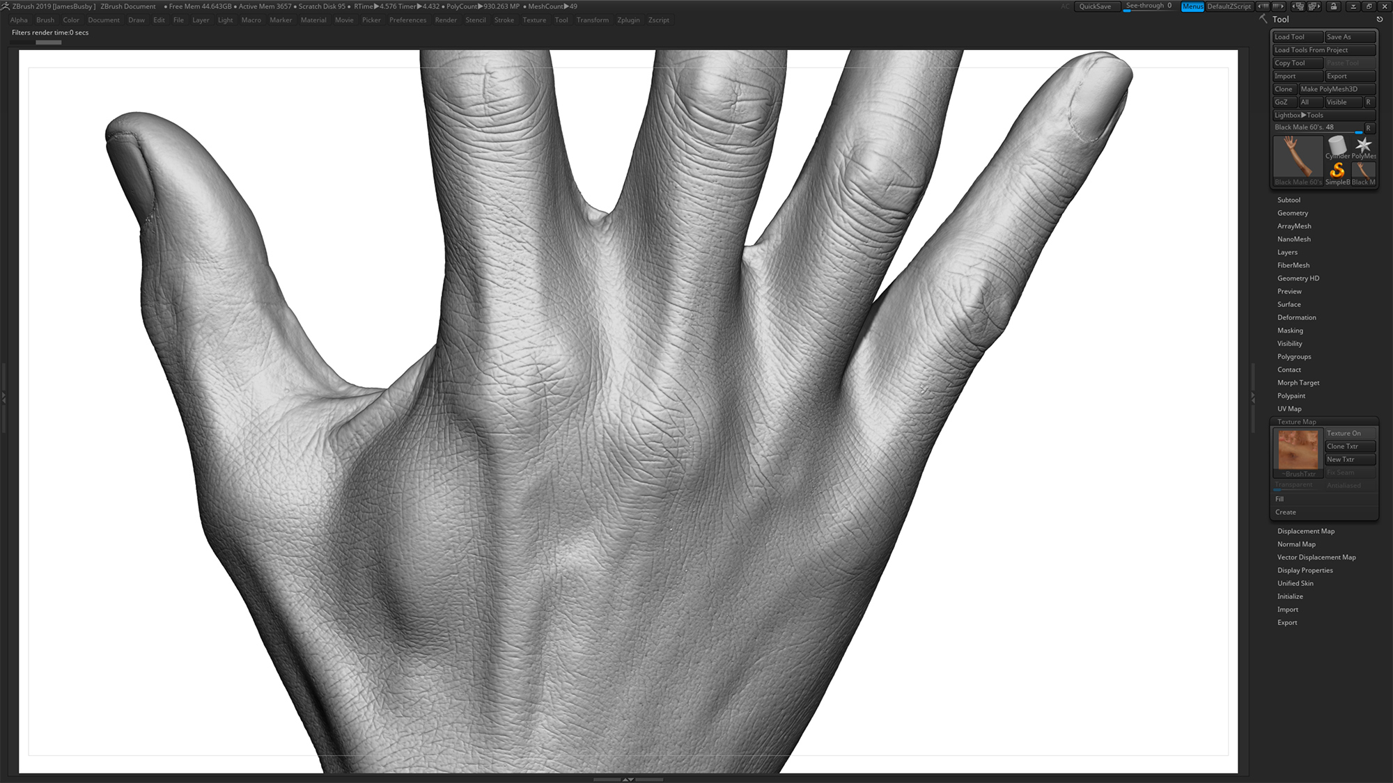 Zbrush Sculpt Male 3D Hands Texture